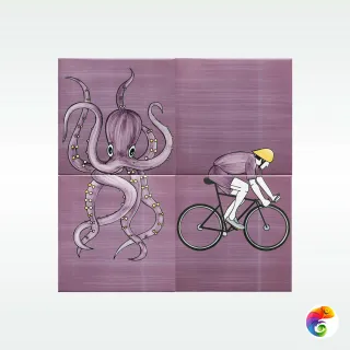 Плитка REDA Советский Спорт Осьминог-Велосипедист 20х20 Толедо Глянцевая (Пано 4 штуки) (0,16 кв.м.)