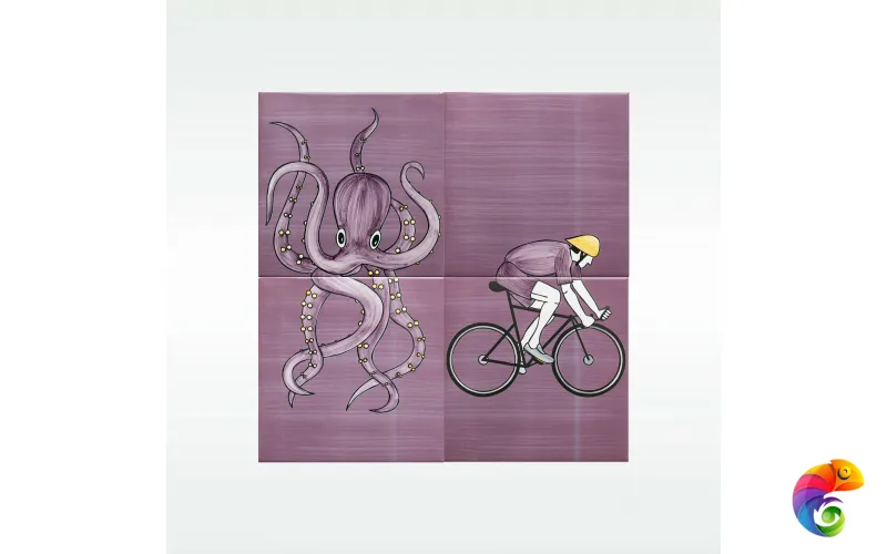 Плитка REDA Советский Спорт Осьминог-Велосипедист 20х20 Толедо Глянцевая (Пано 4 штуки) (0,16 кв.м.)