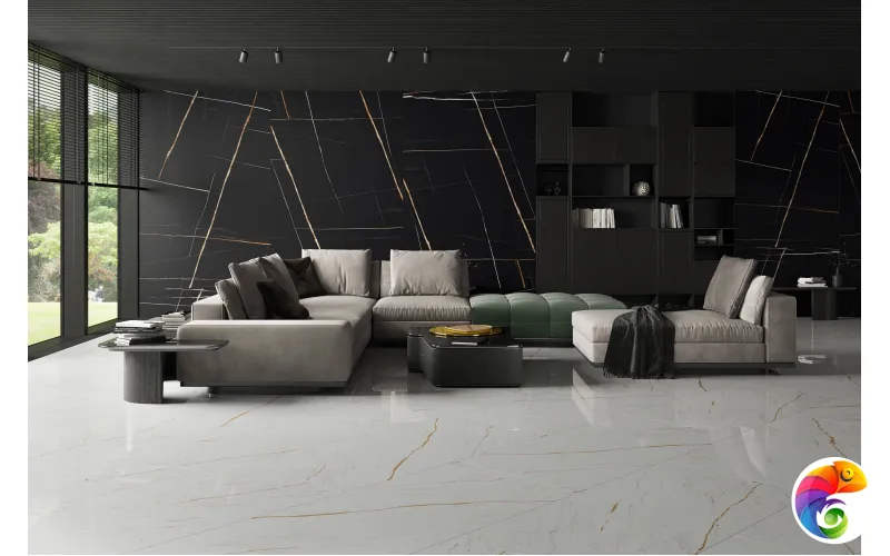 Керамогранит Nero White 9 mm POLI 120x60 Marble Artcer