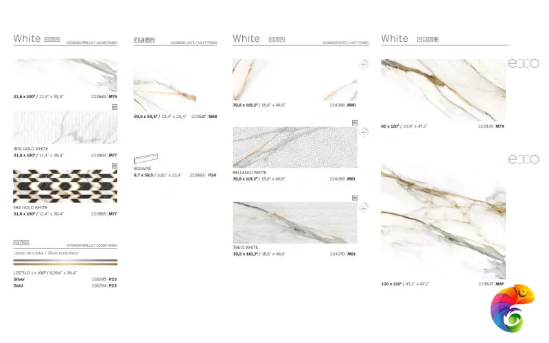 COLORKER CALACATTA IRIS GOLD WHITE 31.6х100 M-77