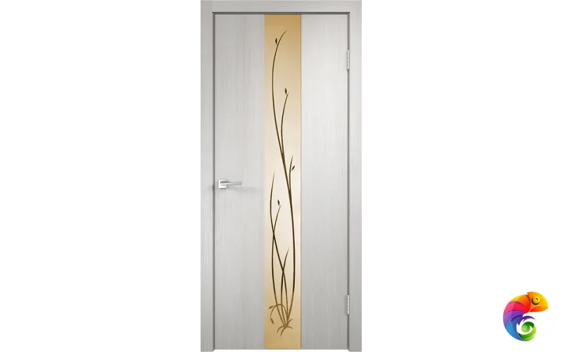 Дверное полотно Экошпон SMART Z2 800х2000 цвет Дуб белый зеркало Веточки бронза Левое/Правое VD021579