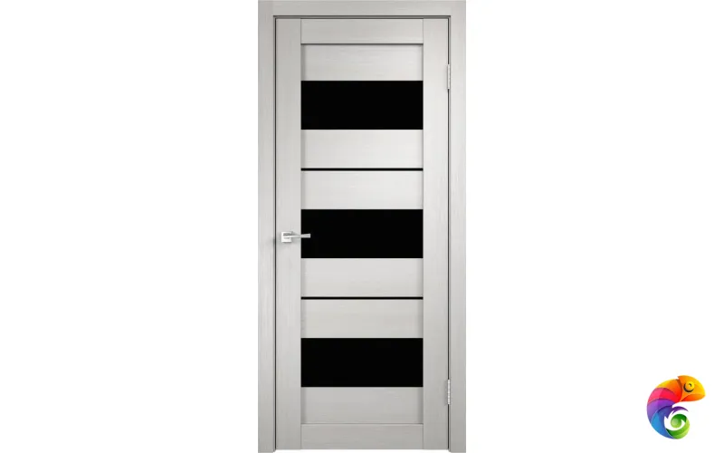Дверное полотно Экошпон DUPLEX 12 700х2000 цвет Дуб белый стекло Лакобель черное Левое/Правое VD011826