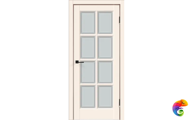 Дверное полотно Эмаль SCANDI 4V 600х2000 цвет Слоновая кость стекло Мателюкс, Английская решетка Правое VD1002281