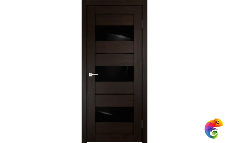Дверное полотно Экошпон DUPLEX 12 900х2000 цвет Венге стекло Лакобель черное Левое/Правое VD011405