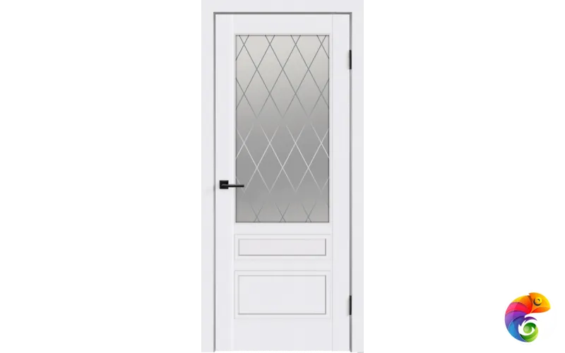 Дверное полотно Эмаль SCANDI 3V 600х2000 цвет Белый стекло РОМБ светлый Левое/Правое VD1000048