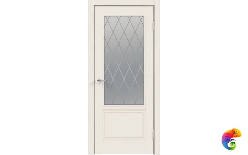 Дверное полотно Эмаль SCANDI 2V 900х2000 цвет Слоновая кость стекло РОМБ Мателюкс Правое VD1000343