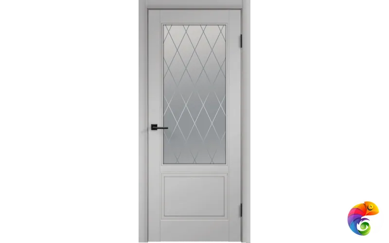 Дверное полотно Эмаль SCANDI 2V 600х2000 цвет Светло-серый стекло РОМБ Мателюкс Правое VD1000285