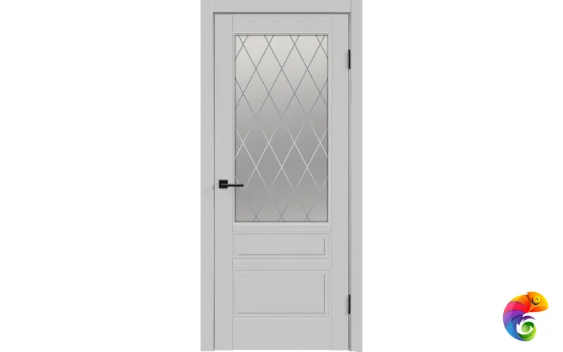 Дверное полотно Эмаль SCANDI 3V 600х2000 цвет Светло-серый стекло РОМБ Мателюкс Правое VD1000293