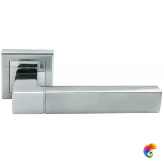 Ручка дверная "Fukoku", на квадратной накладке MH-28 хром матовый/хром  MSK-9010141
