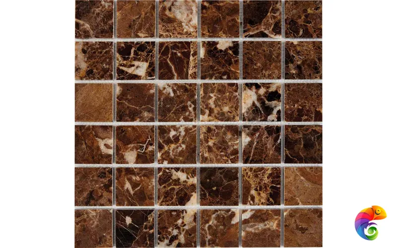 PIX 218 Dark Emperador, чип 48x48 мм, сетка 305х305x6 мм, Полированная Pixmosaic