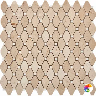 PIX 285 Cream marfil, Thassos White, чип 39x24 мм, сетка 286х295x7 мм, Полированная