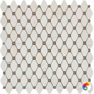 PIX 284 Bianco Dolomite, Cinderella Grey, чип 39x24 мм, сетка 286х295x7 мм, Полированная