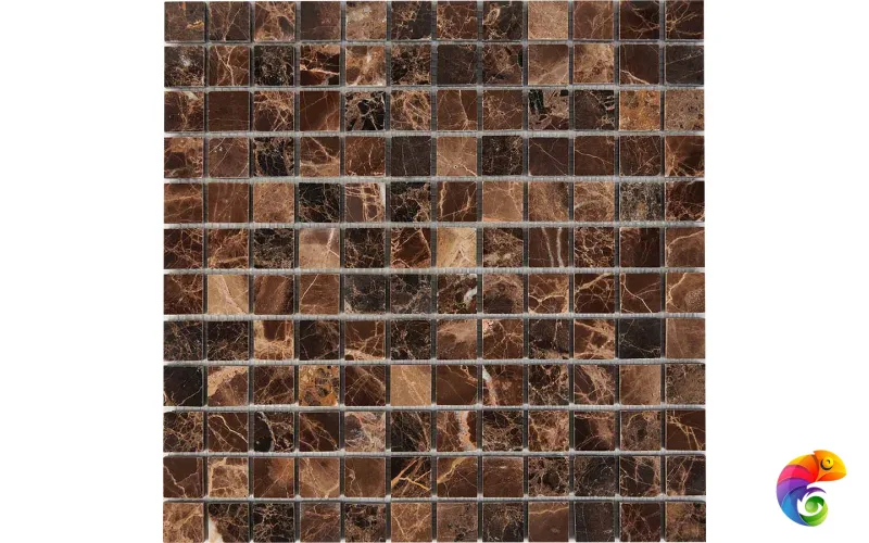 PIX 217 Dark Emperador, чип 23x23 мм, сетка 305х305x6 мм, Полированная Pixmosaic