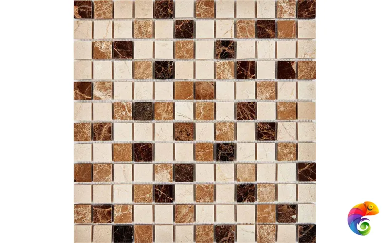 PIX 269 Emperador Dark, light, Crema Nova, чип 23x23 мм, сетка 305х305x6 мм, Полированная Pixmosaic