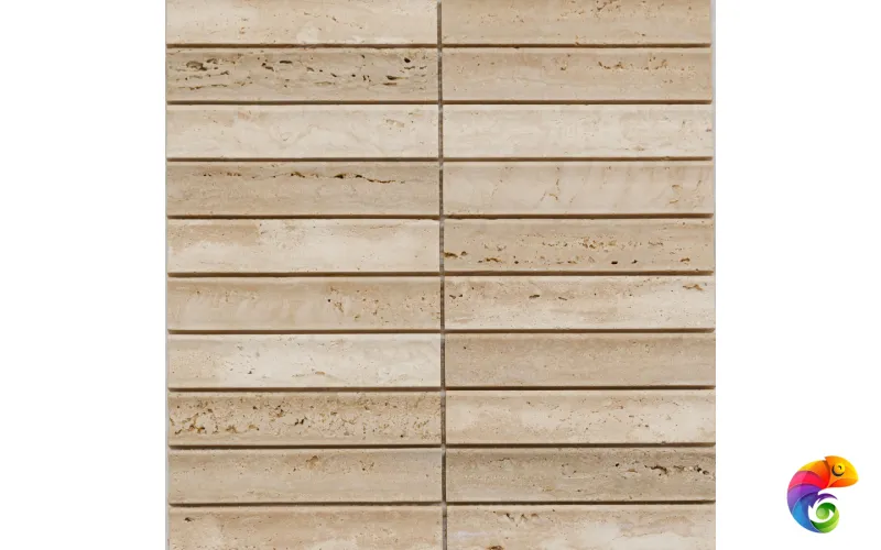 PIX 343 Yellow Travertine, Concave, чип 30х151 мм, сетка 305х318х12 мм, Матовая Pixmosaic