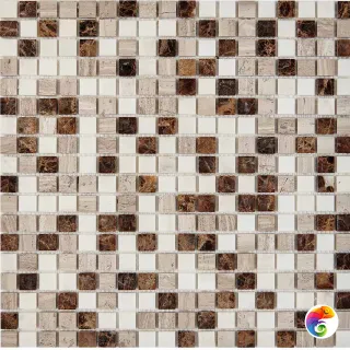 PIX 277 Emperador Dark, WhiteWooden, DolomitiBianco, чип15x15 мм, сетка 305х305x4мм, Полированная