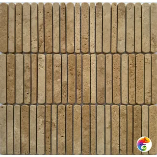 PIX 358 Yellow Travertine, чип 10/12/15*100 мм, сетка 300х305x8 мм, Полированная