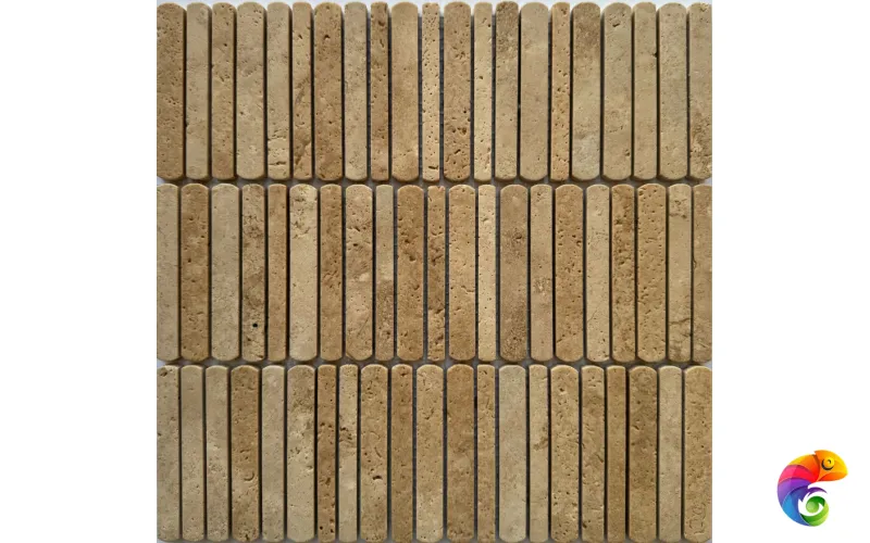 PIX 358 Yellow Travertine, чип 10/12/15*100 мм, сетка 300х305x8 мм, Полированная Pixmosaic