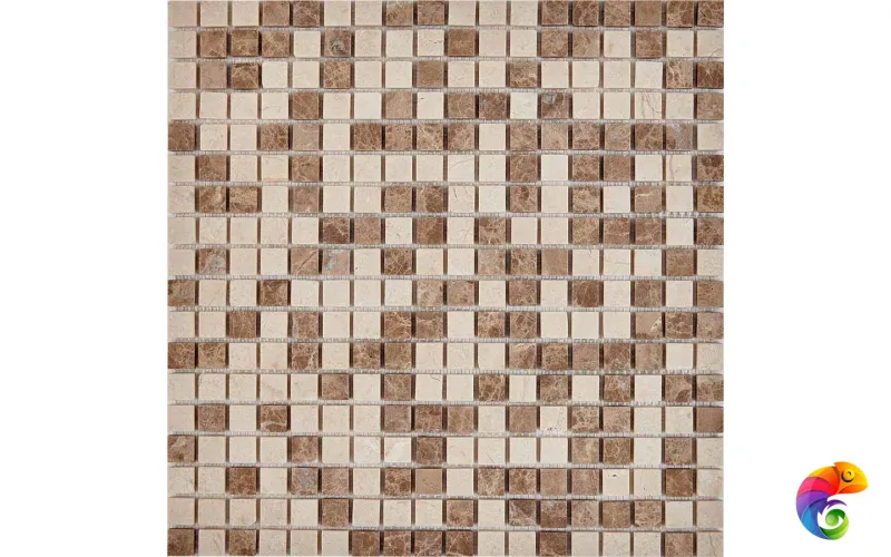 PIX 275 Emperador Light, Crema Nova, чип 15x15 мм, сетка 305х305x4 мм, Матовая Pixmosaic
