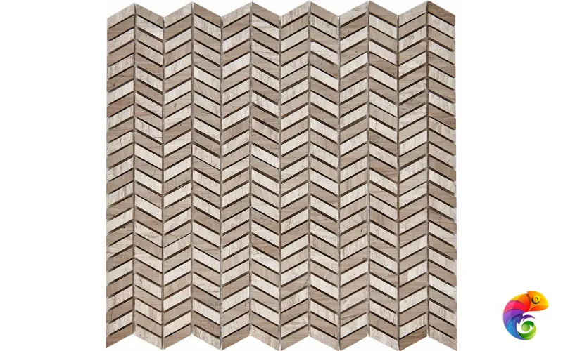 PIX 288 Shevron White Wooden, Athens Grey, чип 27x10 мм, сетка 298х307x8 мм, Полированная Pixmosaic