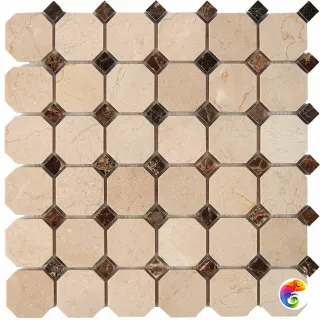 PIX 212 Cream marfil, Dark Еmperador, чип 48x48 мм, сетка 305х305x8 мм, Полированная