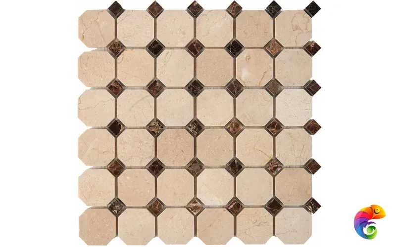 PIX 212 Cream marfil, Dark Еmperador, чип 48x48 мм, сетка 305х305x8 мм, Полированная Pixmosaic