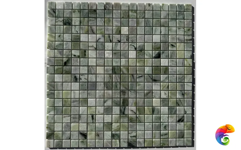 PIX 312 Jet Green, чип 15х15 мм, сетка 305х305х4 мм, Полированная Pixmosaic