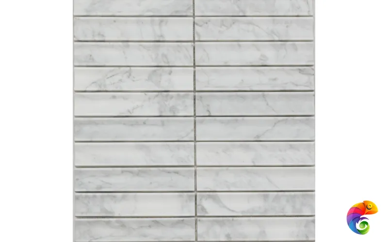 PIX 341 Bianco Carrara, Concave, чип 30х151 мм, сетка 305х318х12 мм, Матовая Pixmosaic