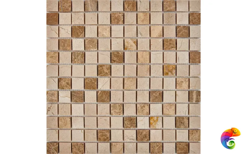 PIX 274 Emperador Light, Crema Nova, чип 23x23 мм, сетка 305х305x6 мм, Полированная Pixmosaic
