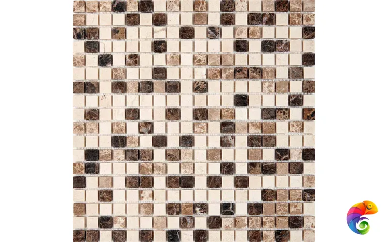 PIX 271 Emperador Dark, light, Crema Nova, чип 15x15 мм, сетка 305х305x4 мм, Матовая Pixmosaic