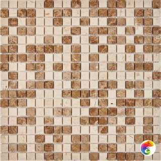 PIX 273 Emperador Light, Crema Nova, чип 15x15 мм, сетка 305х305x4 мм, Полированная