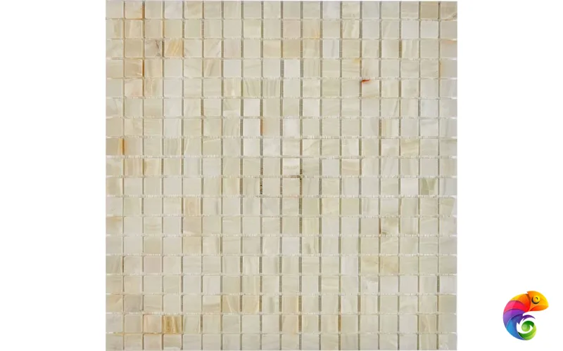 PIX 200 White onyx, чип 15x15 мм, сетка 305х305х6 мм, Полированная Pixmosaic