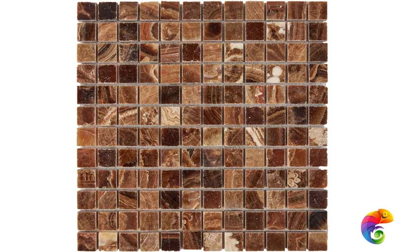 PIX 206 Caramel onyx, чип 23x23 мм, сетка 305х305x8 мм, Полированная Pixmosaic