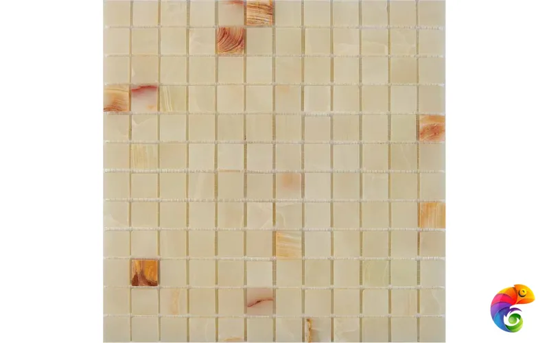 PIX 203 White onyx, чип 23x23 мм, сетка 305х305x6 мм, Полированная Pixmosaic