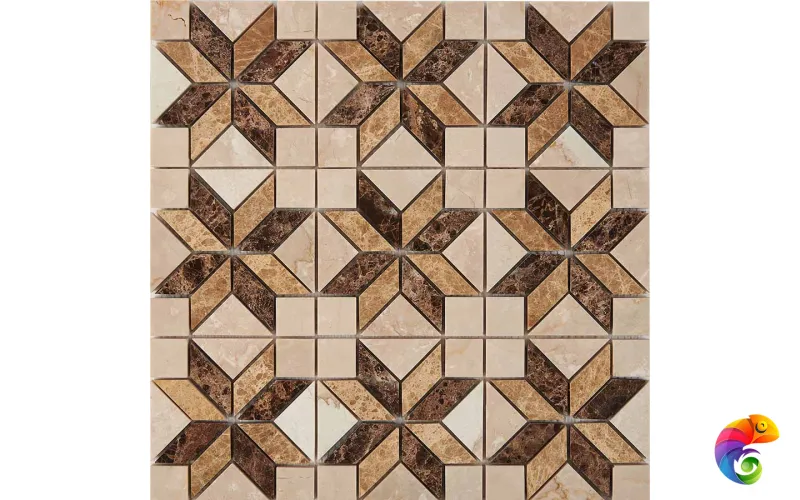 PIX 286 Botticino, Dark, Light Emperador, чип 23x23 мм, сетка 298х298x6 мм, Полированная Pixmosaic