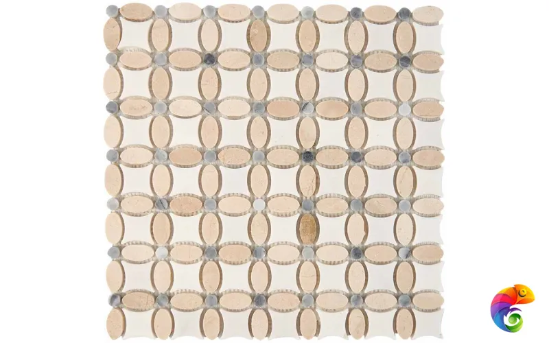 PIX 281 Cream marfil, Thassos, Athens grey, чип 32x32 мм, сетка 336х336x8 мм, Полированная Pixmosaic