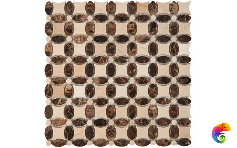 PIX 283 Cream marfil, Dark Еmperador, чип 32x32 мм, сетка 336х336x8 мм, Полированная Pixmosaic