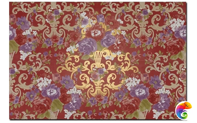 Керамическая плитка Petrachers Primavera Romana Fioritura Oro Su Rosso Luc 65x97,7