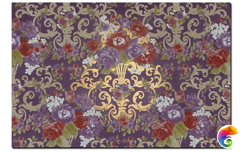 Керамическая плитка Petrachers Primavera Romana Fioritura Oro Su Viola Luc 65x97,7