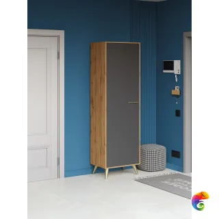 Шкаф для одежды DIWO Кострома с полками 60x193х42 см, дуб вотан, антрацит, ручка золото, ножка золото
