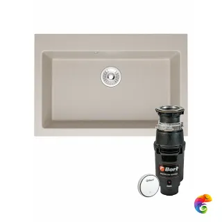 Комплект Мойка Domaci Болонья М-39-003 75x50, бежевая, искусственный мрамор + Измельчитель Bort Master Eco Control электрический, нержавеющая сталь