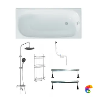 Комплект Акриловая ванна DIWO Кострома 150x70 см, пристенная, белая + Слив-перелив для ванны DIWO 30770367 + Ножки для ванны DIWO универсальные + Душевая с