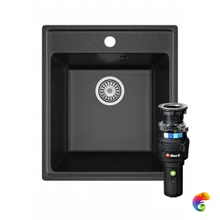 Комплект Мойка Domaci Палермо PR-425-004 42x48, черная, искусственный мрамор + Измельчитель Bort Caiman 93418064 электрический, нержавеющая сталь