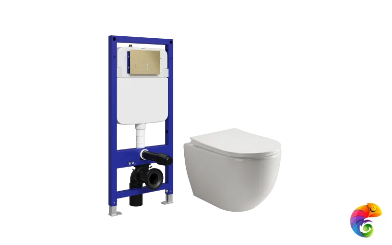 Комплект 4 в 1: Инсталляция STWORKI Кронборг S28500GM + Унитаз подвесной Ceramicanova Mia Rimless CN1805 + Комплект шумоизоляции + Кнопка матовая золотая