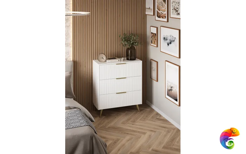 Комод DIWO Краснодар 90x103x43 см, 3 ящика, белый, ручка золото