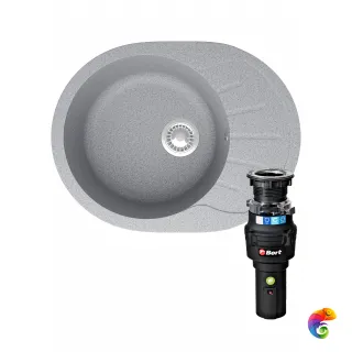 Комплект Мойка Domaci Болонья М-10-005 57x44, серая, искусственный мрамор + Измельчитель Bort Caiman 93418064 электрический, нержавеющая сталь