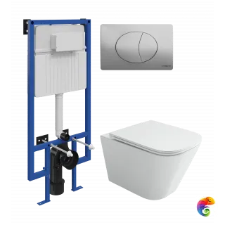 Комплект 3 в 1 Унитаз подвесной Ceramicanova Union CN4009T + Инсталляция STWORKI 510162 + Кнопка 230823 цвет матовый хром