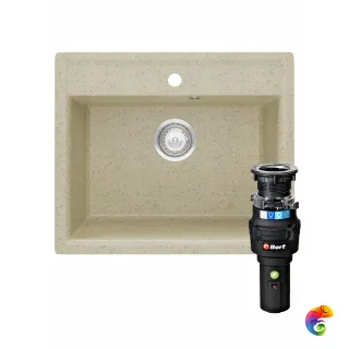 Комплект Мойка Domaci Палермо PR-565-002 56x49, бежевая, искусственный мрамор + Измельчитель Bort Caiman 93418064 электрический, нержавеющая сталь