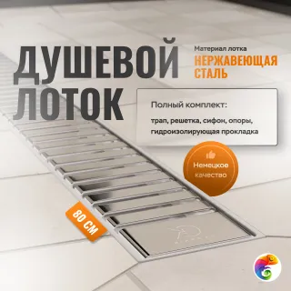 Душевой лоток CK DRAIN AQPP01-80 Steel 80 см, из нержавеющей стали, дизайн решетка из нержавеющей стали