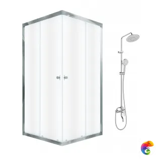 Комплект Душевой уголок DIWO Анапа, 80x80, профиль хром глянец + Стойка Орёл DW-ORL75CR, хром
